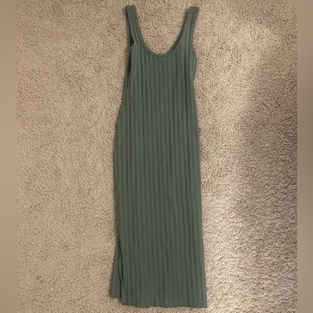 Aerin Olive Green Ribbed Midi Dress